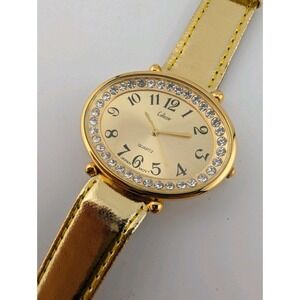 Vintage Collezio Watch Women 43mm Case Gold Leather Band- New Battery